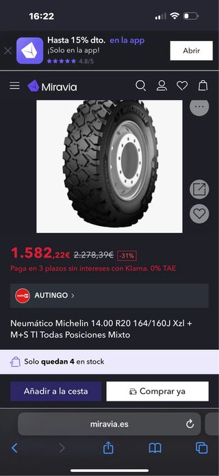 Neumáticos Michelin 14.00 R20 camiones 4x4 militar