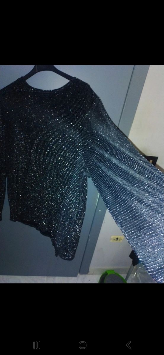 Maglia laminata nera e argento