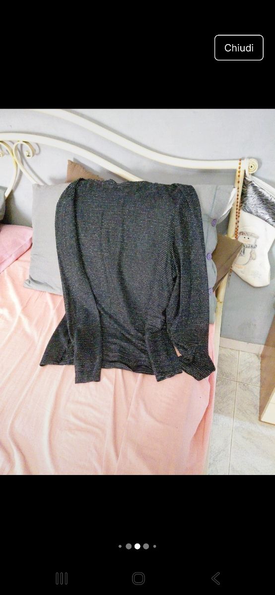 Maglia laminata nera e argento