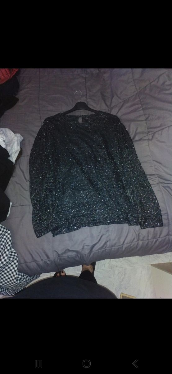 Maglia laminata nera e argento