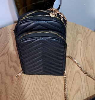 Bolso bandolera mujer negro y dorado