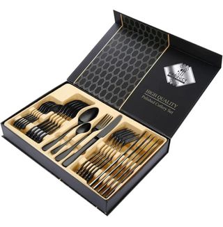 Set Posate Nere 24 Pezzi Acciaio Inox