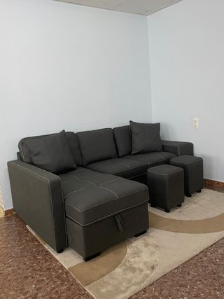 Sofá cama gris con 2 puffs + Envio gratis