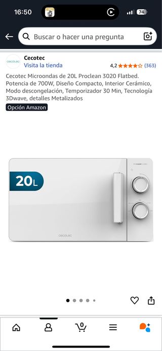 Forno a microonde Cecotec Proclean 3020 Flatbed 20L