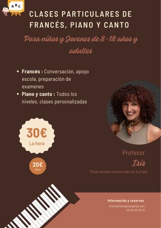 Clases de francés, piano y canto