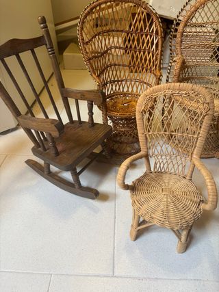 Set 6 Sedie Vimini e Legno piccole per bambole