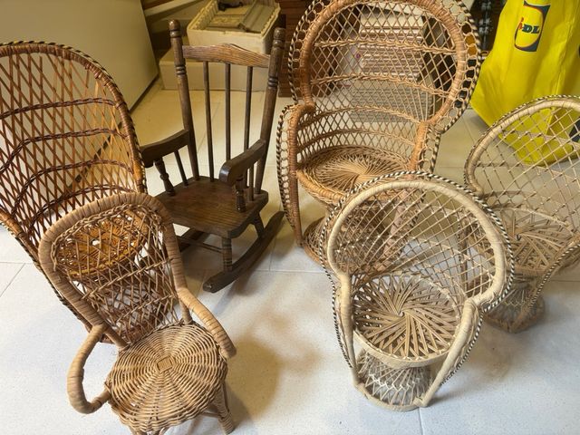 Set 6 Sedie Vimini e Legno piccole per bambole