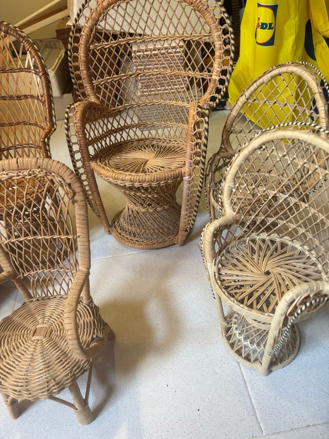 Set 6 Sedie Vimini e Legno piccole per bambole