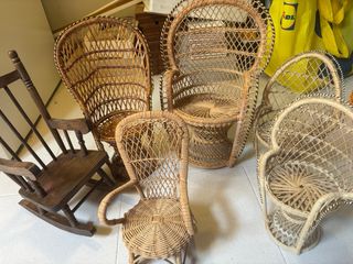 Set 6 Sedie Vimini e Legno piccole per bambole