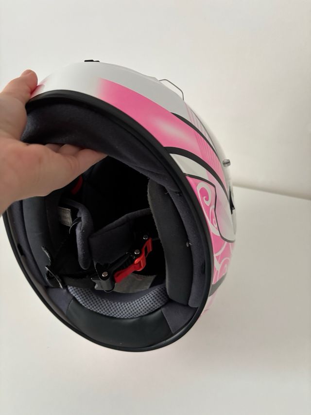 Casco integrale donna HJC bianco e rosa
