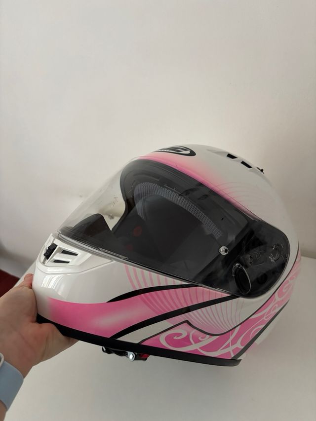 Casco integrale donna HJC bianco e rosa