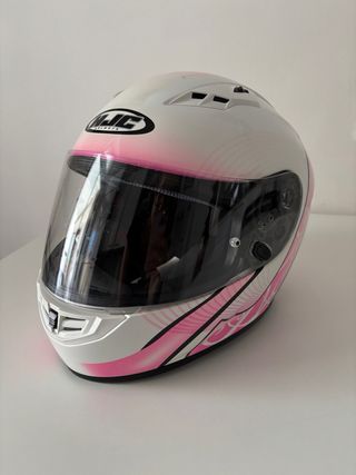 Casco integrale donna HJC bianco e rosa