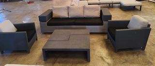 Conjunto Sofá Exterior Ratán Beige y Negro