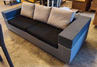Conjunto Sofá Exterior Ratán Beige y Negro