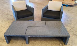 Conjunto Sofá Exterior Ratán Beige y Negro