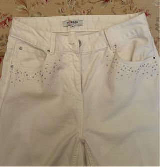 Pantalón Morgan Blanco Talla 38 con Pedrería