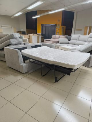 Sofá Cama Gris con Colchoneta de Muelles