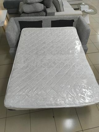 Sofá Cama Gris con Colchoneta de Muelles