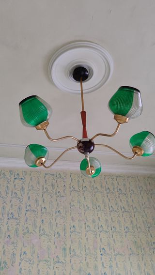 Lámpara de techo vintage dorada y verde