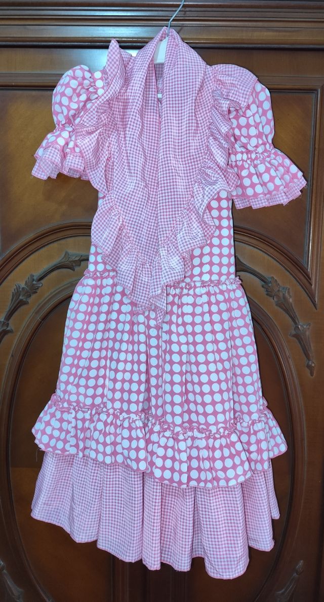 Vestido Flamenca Niña Lunares Rosa con mantoncillo