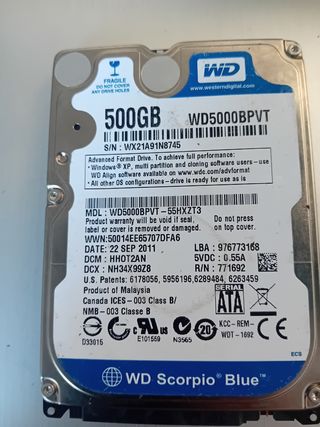 Disco Duro WD Scorpio Blue 500GB SATA