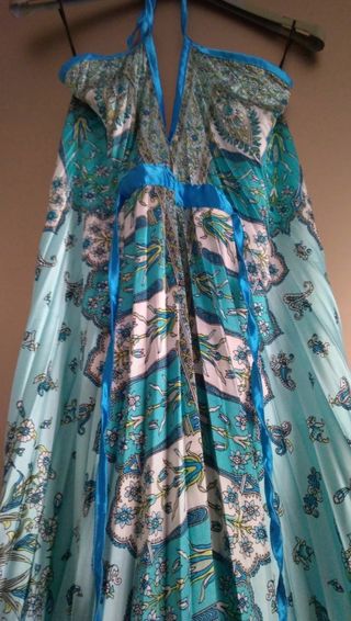 Abito fantasia blu e verde acqua