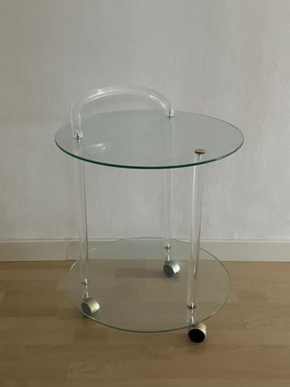 Mesa camarera cristal transparente con ruedas