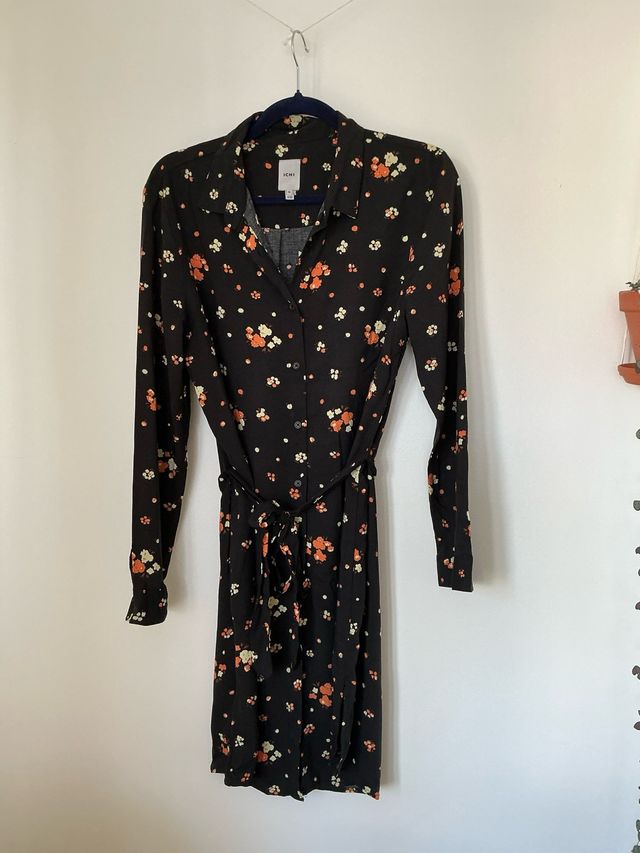 Vestido camisero ICHI floral negro T.38