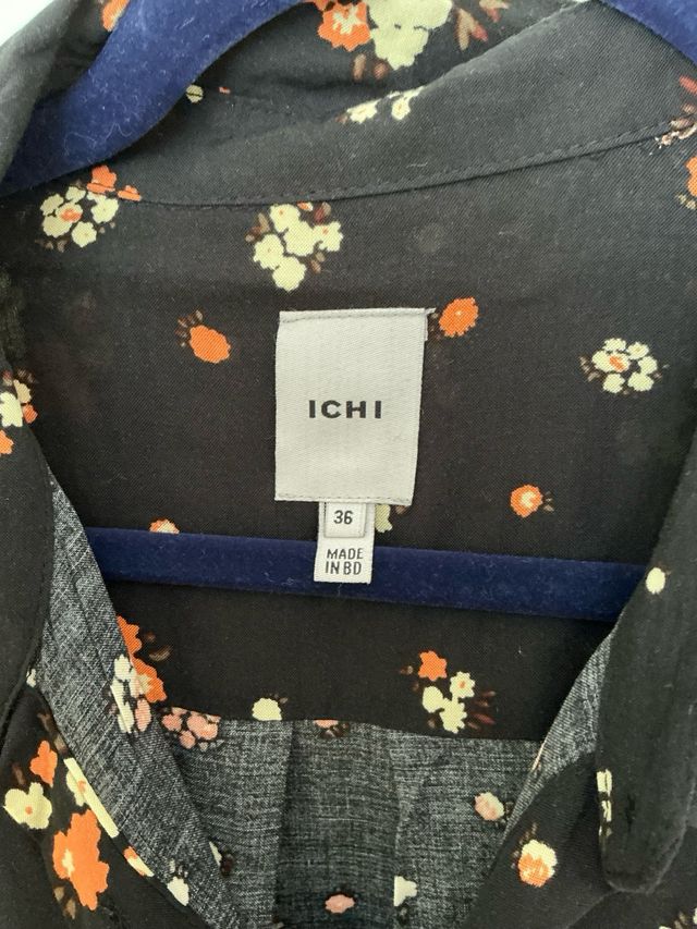 Vestido camisero ICHI floral negro T.38