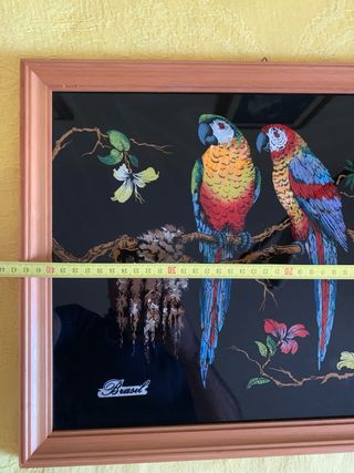 Quadro Brasiliano Pappagalli Vetro e Legno