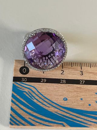 Anillo Oro Blanco 18K Amatista y Diamantes