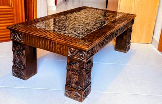 Mesa auxiliar de mármol beige y negro