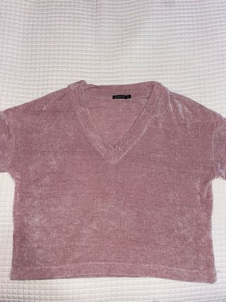 Jersey rosa palo con cuello de pico