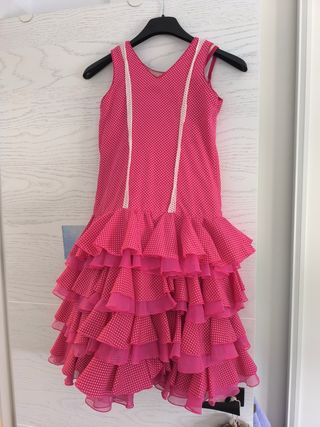 Vestido Flamenca Niña Rosa Lunares