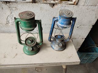 Quinquel antiguo verde y azul