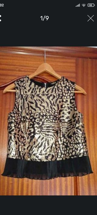 Camiseta MY Mujer Negra y Dorada T M. Lentejuelas