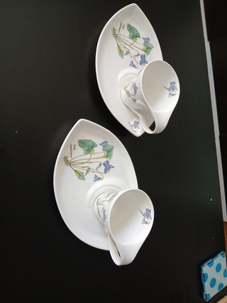 Juego 2 tazas y platos porcelana floral