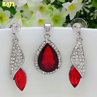 Collar y Pendientes Pedrería Rojo y Transparente 
