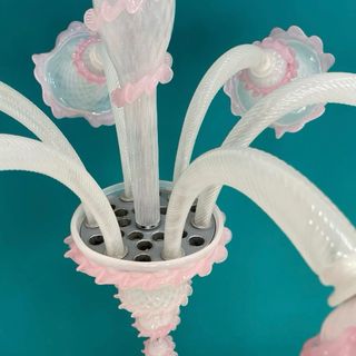 Lampadario Murano 6 Luci Bianco Rosa Vintage