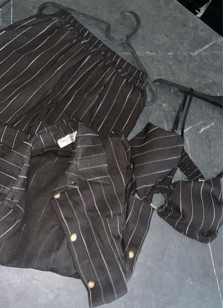 Completo 3 Pezzi Top Pantaloncino e Camicia Righe