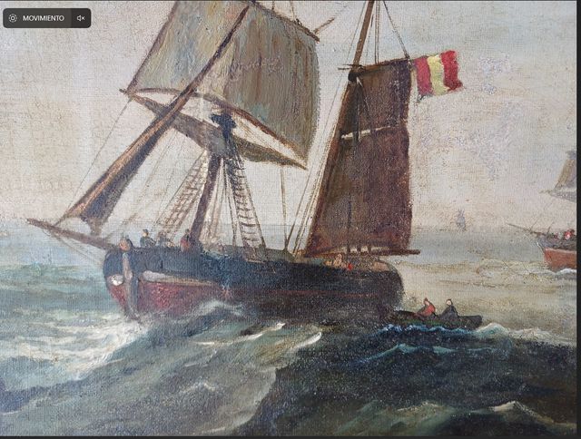 Pareja de marinas antiguas al óleo