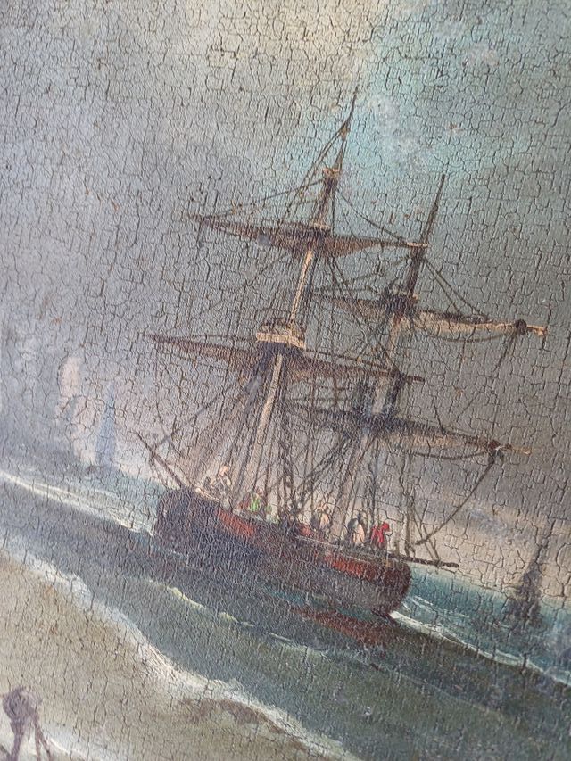 Pareja de marinas antiguas al óleo