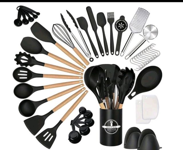 Set Utensili Cucina Silicone e Legno