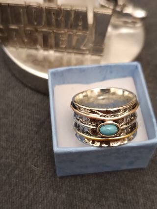 Anillo Bohemio Vintage Plata Turquesa