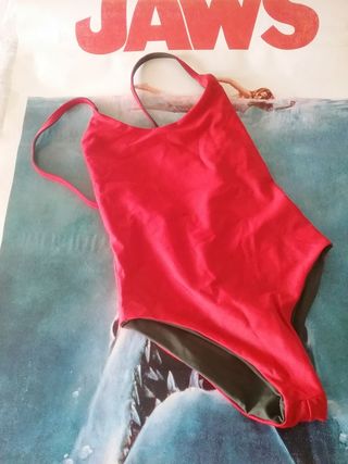 Bañador reversible rojo cereza y verde oliva