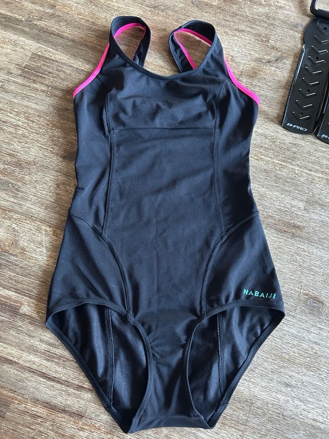 Bañador Natación Mujer Talla M-L Negro/Rosa