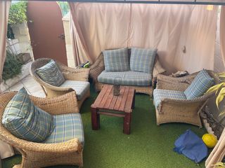 Conjunto Sofá y Sillones Jardín Mimbre