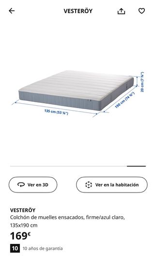 Colchón IKEA VESTERÖY 135cm