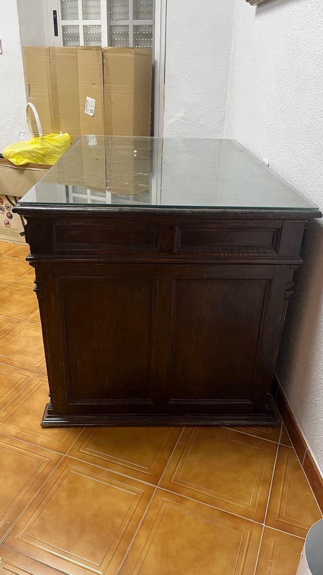 Escritorio antiguo madera con cristal