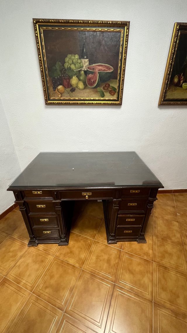 Escritorio antiguo madera con cristal